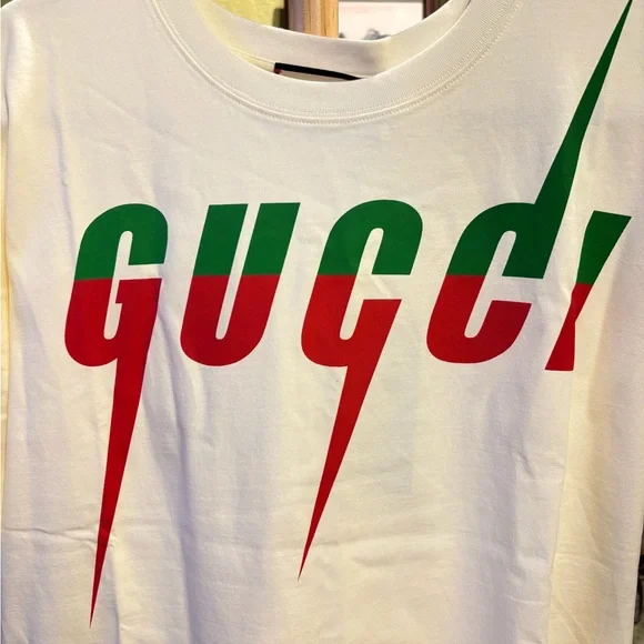 Gucci Short Sleeve Tee in Cream with Red and Green Accents